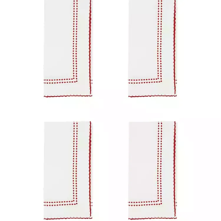 Kirklands Home Table Linens|Red Border Embroidered Napkins, Set of 4