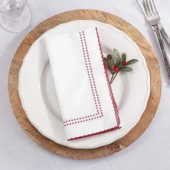 Kirklands Home Table Linens|Red Border Embroidered Napkins, Set of 4