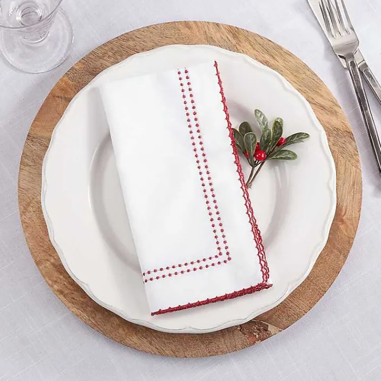 Kirklands Home Table Linens|Red Border Embroidered Napkins, Set of 4