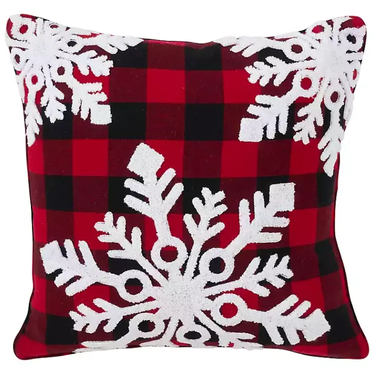 Clearance Red Buffalo Check Snowflake Christmas Pillow Pillows