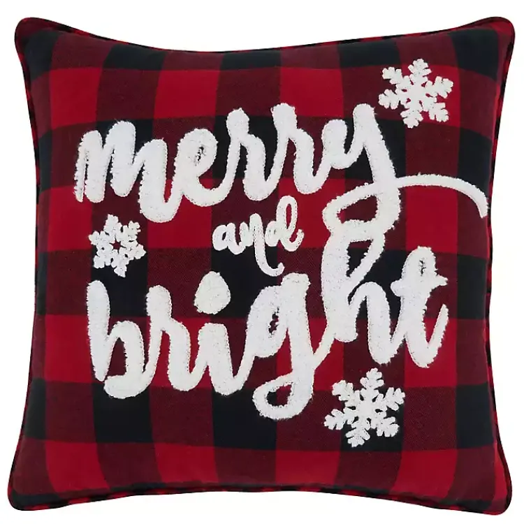 Online Red Buffalo Plaid Merry & Bright Christmas Pillow Pillows