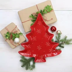 Kirklands Home Serving & Entertaining|Christmas Tree and Snowflakes Serving Platter Red