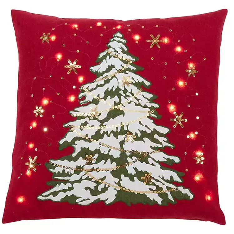 Sale Red Christmas Tree LED Square Pillow Pillows