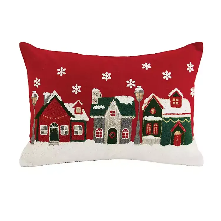 Clearance Red Christmas Village Lumbar Pillow Christmas Pillows
