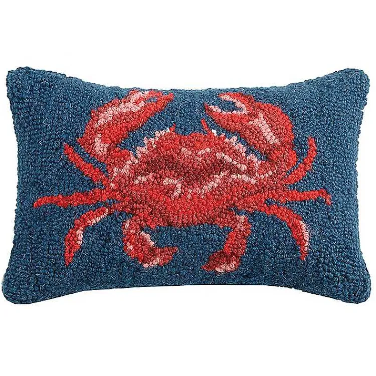 Outlet Red Crab Hooked Wool Lumbar Pillow Pillows