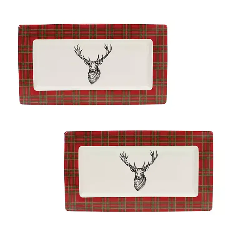 Kirklands Home Serving & Entertaining|Deer Trim 2-pc. Christmas Platter Set Red