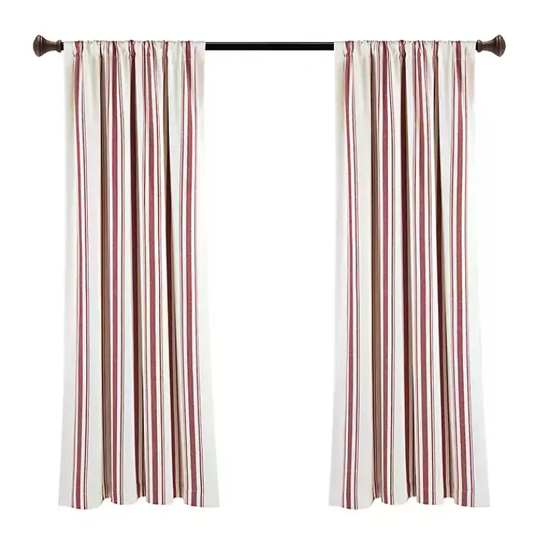 Kirklands Home Curtains & Drapes|Red Farmhouse Stripe Curtain Panels, Set of 2
