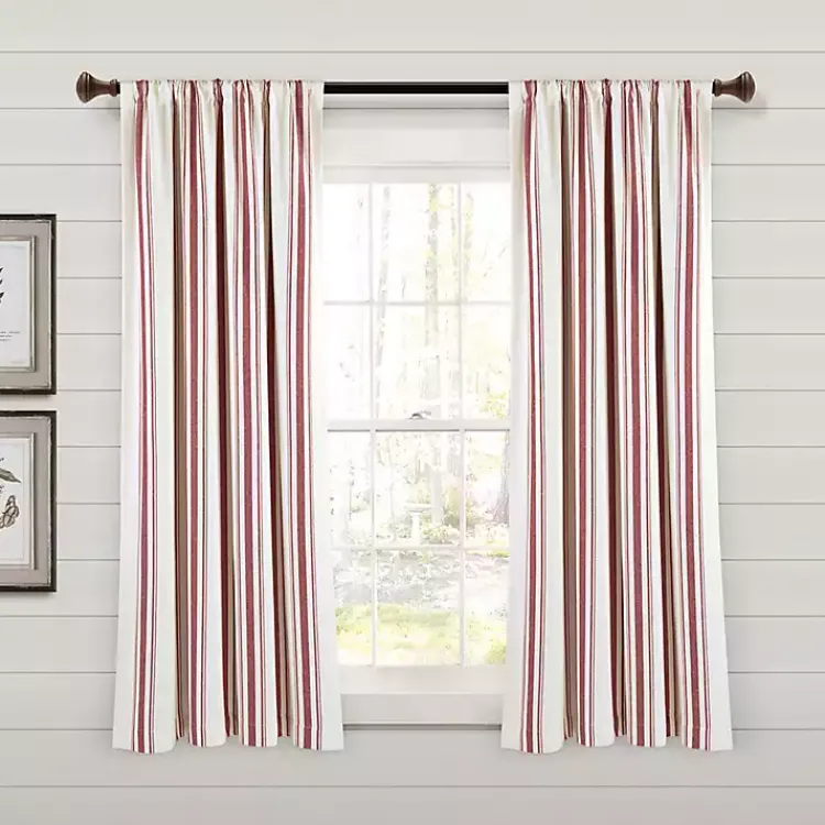 Kirklands Home Curtains & Drapes|Red Farmhouse Stripe Curtain Panels, Set of 2