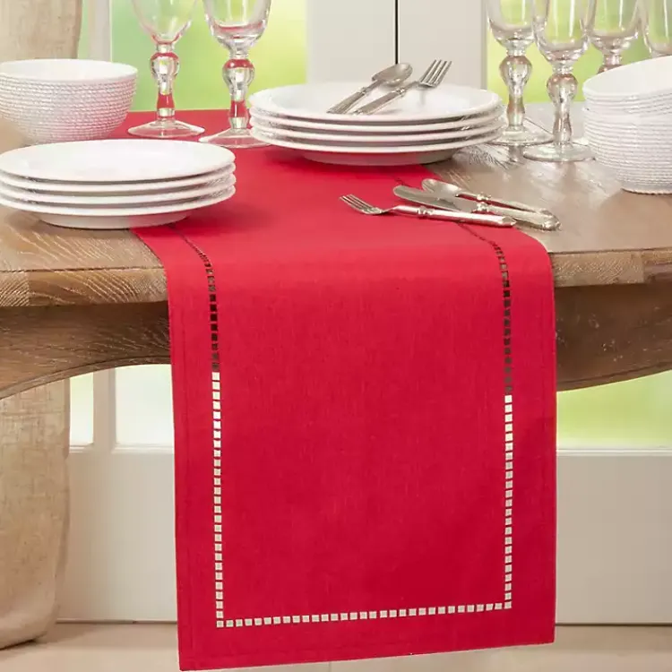 Kirklands Home Table Linens|Hemstitch Border Table Runner Red