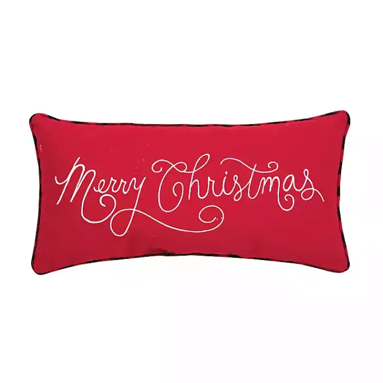 Best Red Merry Christmas Cursive Lumbar Pillow Christmas Pillows