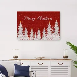 Best Red Merry Christmas Forest Canvas Art Print, 24x36 Christmas Art & Wall Decor