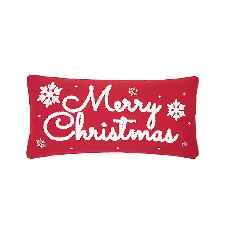 Hot Red Merry Christmas Snowflakes Lumbar Pillow Christmas Pillows