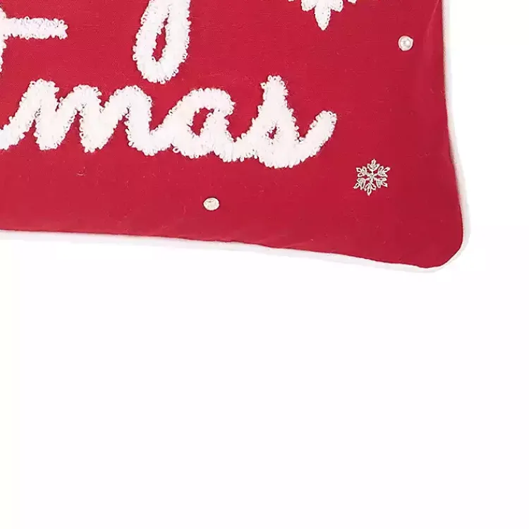 Hot Red Merry Christmas Snowflakes Lumbar Pillow Christmas Pillows