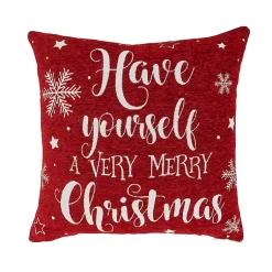 Hot Red Merry Little Christmas Chenille Pillow Christmas Pillows