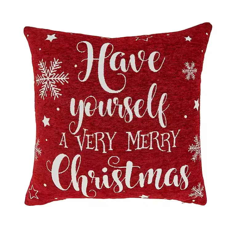 Hot Red Merry Little Christmas Chenille Pillow Christmas Pillows