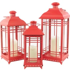 Metal and Glass Decorative Lanterns, Set of 3 Lanterns