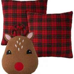Red Plaid and Reindeer Pillows, Set of 3 Christmas Pillows