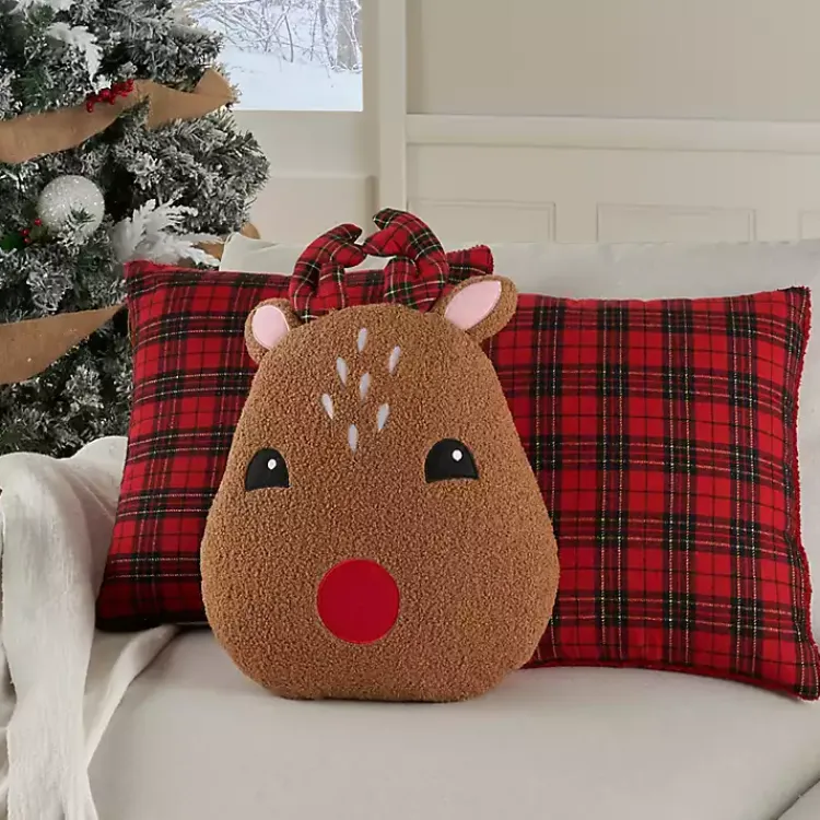Red Plaid and Reindeer Pillows, Set of 3 Christmas Pillows