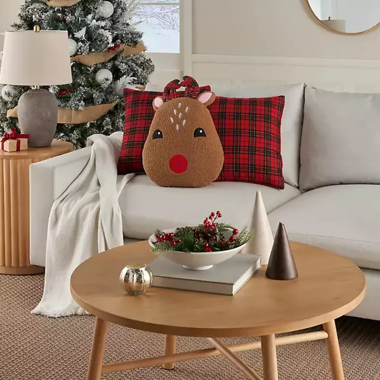 Red Plaid and Reindeer Pillows, Set of 3 Christmas Pillows
