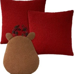 Red Plaid and Reindeer Pillows, Set of 3 Christmas Pillows