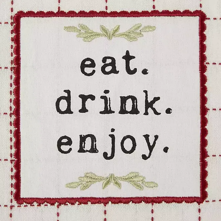 Kirklands Home Kitchen Accessories|Red Plaid Eat Drink Enjoy 4-pc. Dish Towel Set