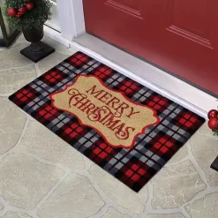 Discount Red Plaid Merry Christmas Doormat Outdoor Christmas Decorations