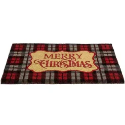 Discount Red Plaid Merry Christmas Doormat Outdoor Christmas Decorations