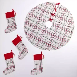 Red Plaid 5-pc. Tree Skirt and Stocking Set Christmas Stockings & Stocking Holders