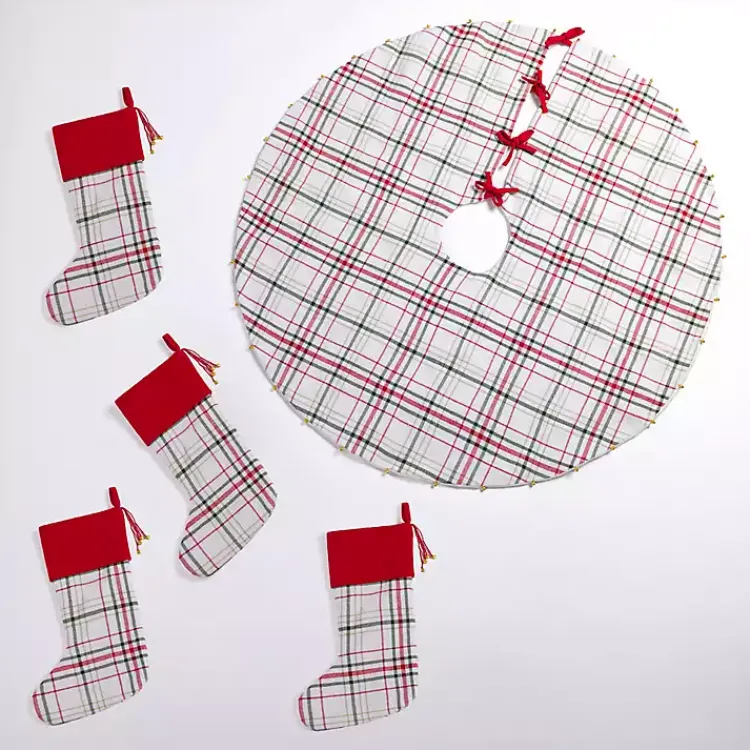Red Plaid 5-pc. Tree Skirt and Stocking Set Christmas Stockings & Stocking Holders