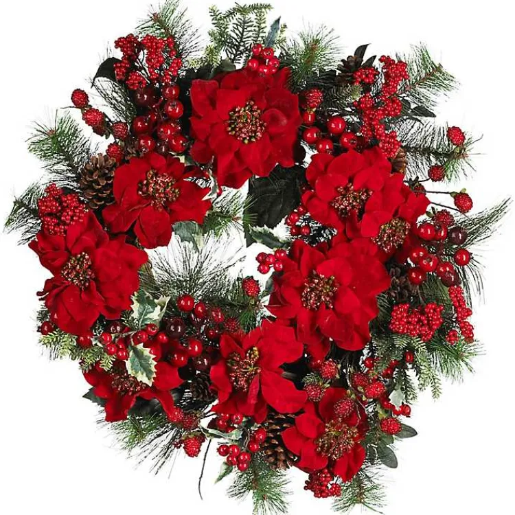 New Poinsettia and Berry Wreath Christmas Wreaths