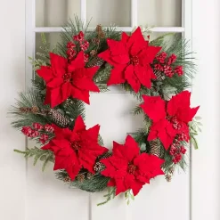Red Poinsettia Christmas Wreath Wreaths