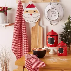New Red Santa Gingham 3-pc. Dishtowel & Potholder Set Christmas Dining & Entertaining