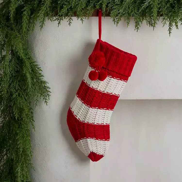 Outlet Red Striped Knit Christmas Stocking Christmas Stockings & Stocking Holders