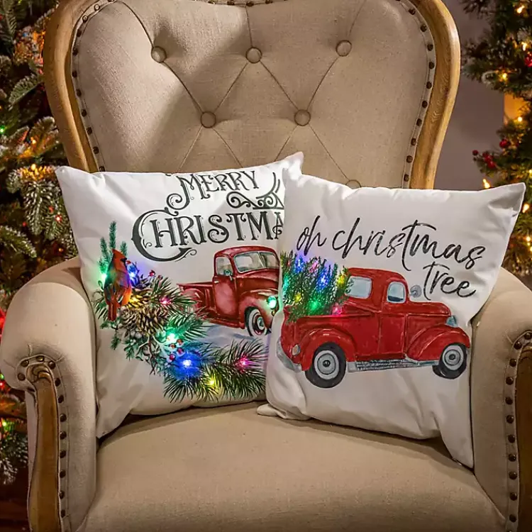 Sale Red Truck LED Christmas Tree Pillow, Set of 2 Christmas Pillows