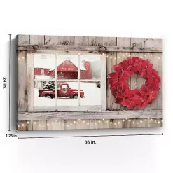 Online Red Truck View and Red Wreath Canvas Art Print Christmas Art & Wall Decor