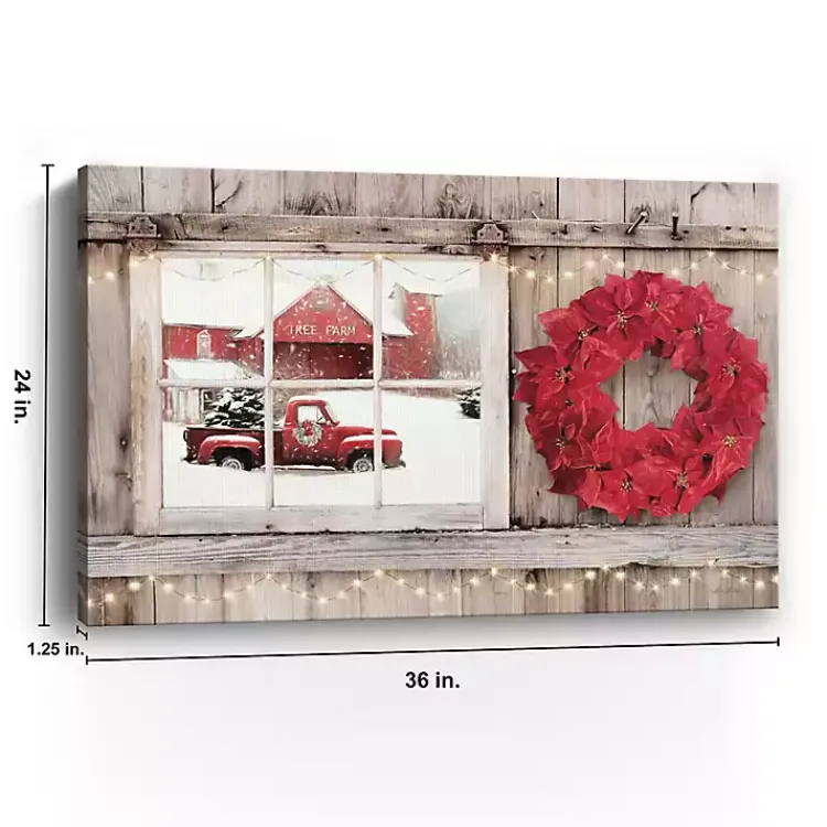 Online Red Truck View and Red Wreath Canvas Art Print Christmas Art & Wall Decor