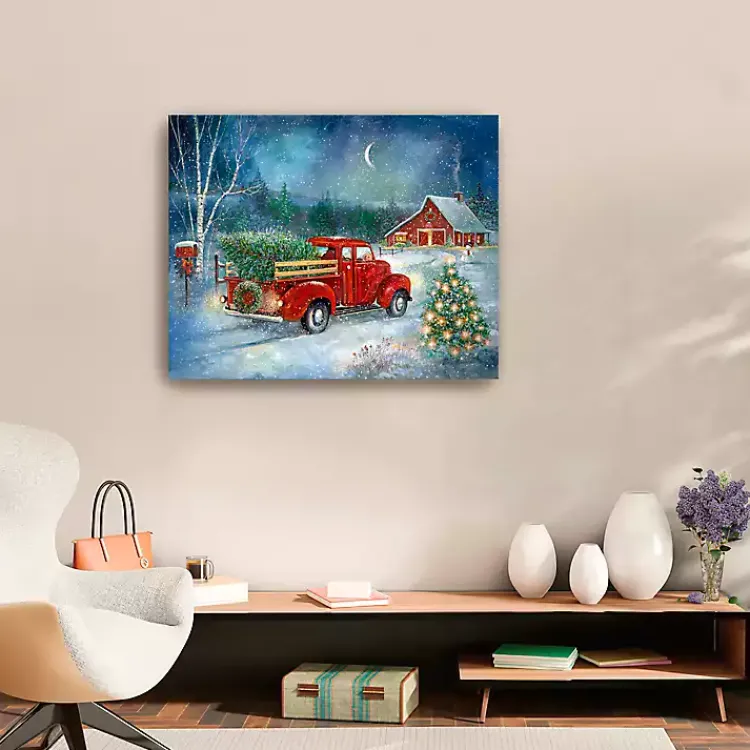 Red Truck with Tree Medium Canvas Art Print Christmas Art & Wall Decor