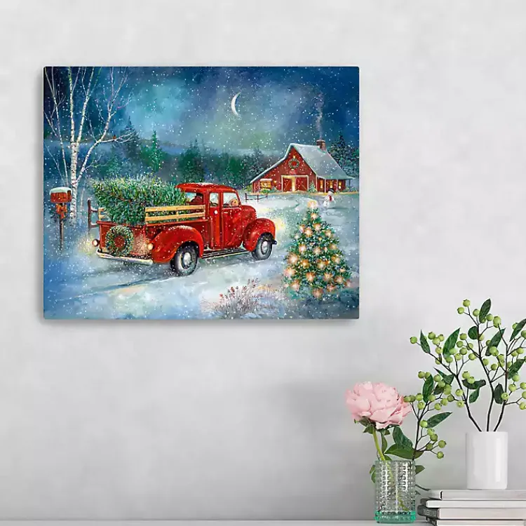 Red Truck with Tree Small Canvas Art Print Christmas Art & Wall Decor