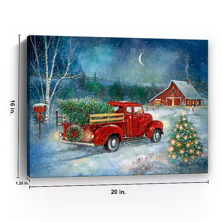 Red Truck with Tree Small Canvas Art Print Christmas Art & Wall Decor