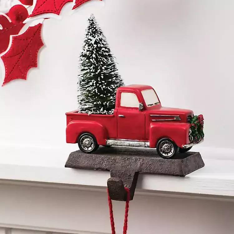 New Red Truck with Tree Stocking Holder Christmas Stockings & Stocking Holders