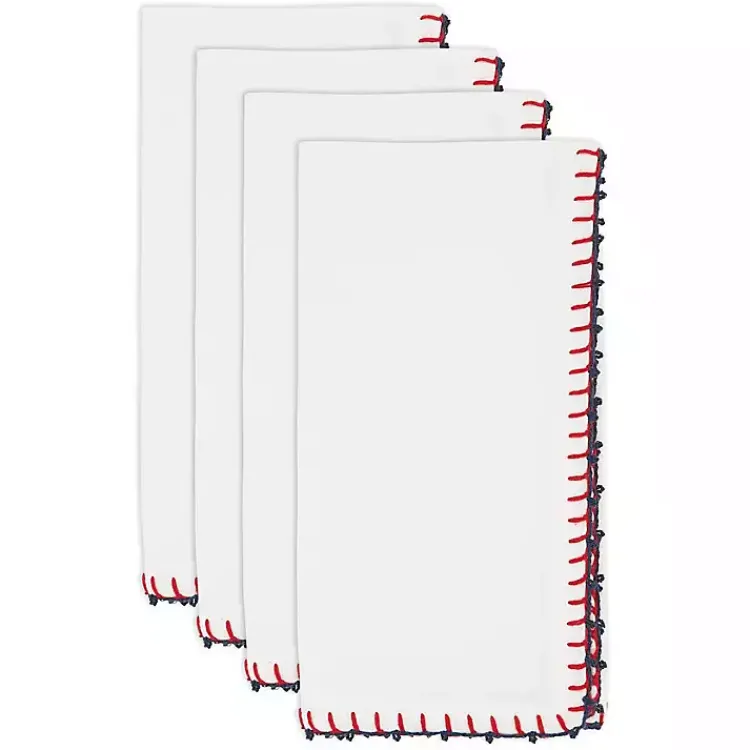 Kirklands Home Table Linens|Red Whipstitch Napkins, Set of 4 White