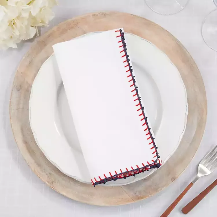 Kirklands Home Table Linens|Red Whipstitch Napkins, Set of 4 White