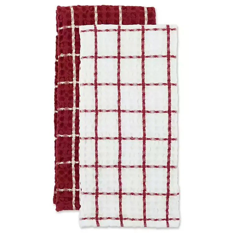 Kirklands Home Kitchen Accessories|Windowpane Oversized Dish Towels, Set of 2 Red