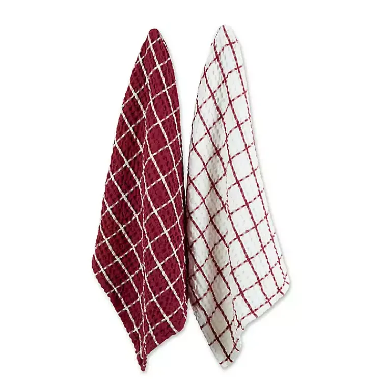 Kirklands Home Kitchen Accessories|Windowpane Oversized Dish Towels, Set of 2 Red