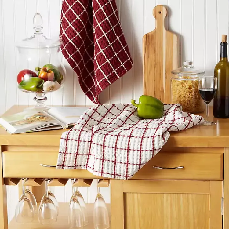 Kirklands Home Kitchen Accessories|Windowpane Oversized Dish Towels, Set of 2 Red