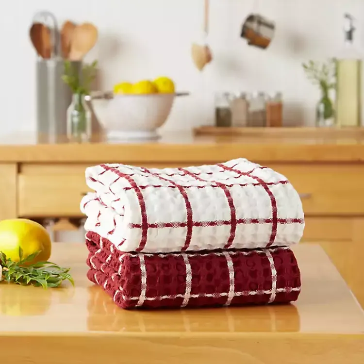 Kirklands Home Kitchen Accessories|Windowpane Oversized Dish Towels, Set of 2 Red