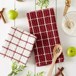 Kirklands Home Kitchen Accessories|Windowpane Oversized Dish Towels, Set of 2 Red