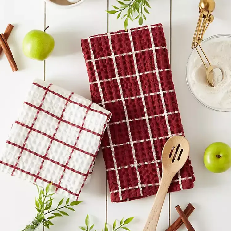Kirklands Home Kitchen Accessories|Windowpane Oversized Dish Towels, Set of 2 Red