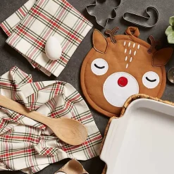Hot Reindeer Plaid 3-pc. Dishtowel & Potholder Set Christmas Dining & Entertaining