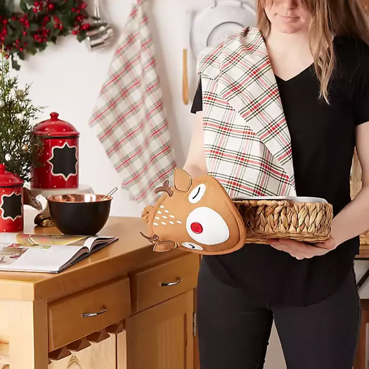 Hot Reindeer Plaid 3-pc. Dishtowel & Potholder Set Christmas Dining & Entertaining